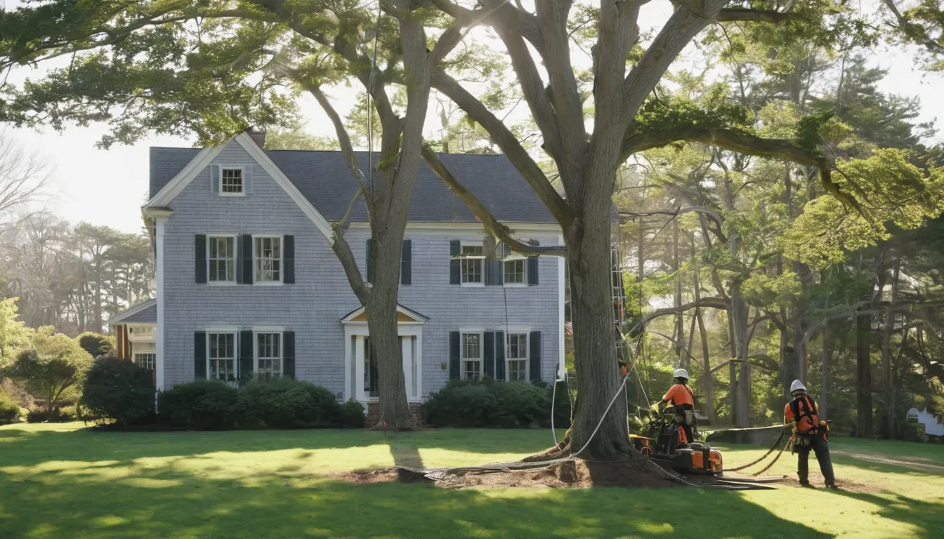 Local tree removal provider cutting a large tree safely near a home in Yardley